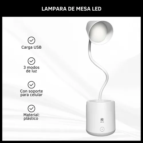 Lampara De Mesa Recargable Luz Led Usb Con Porta Celular - Imagen 2