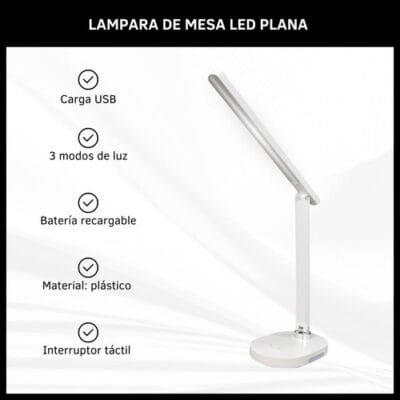 Lampara De Mesa Plana Luz Led Recargable Touch Cálida Fría - Imagen 2