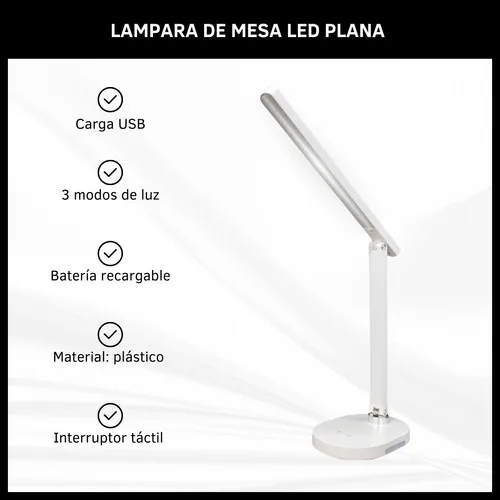 Lampara De Mesa Plana Luz Led Recargable Touch Cálida Fría - Imagen 2