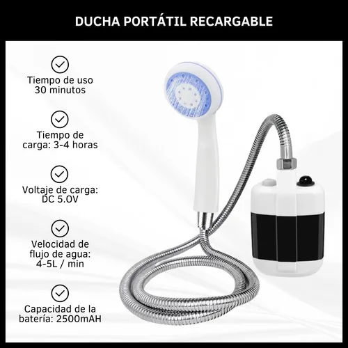 Ducha De Mano Portátil Recargable Para Camping Aire Libre - Imagen 2