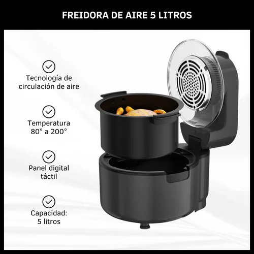 Freidora De Aire Eléctrica Sin Aceite 5 Litros Panel Digital - Imagen 2