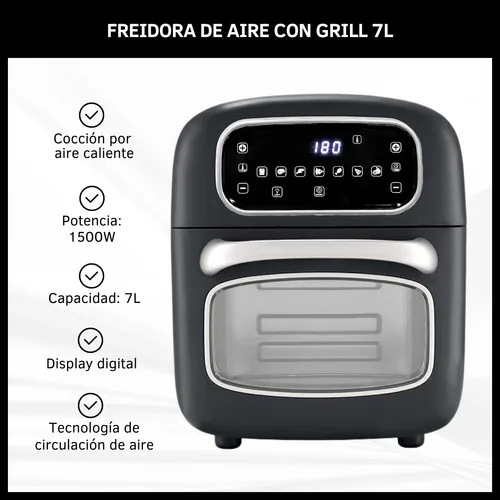 Freidora De Aire Con Grill Eléctrica Sin Aceite 7l Digital - Imagen 2