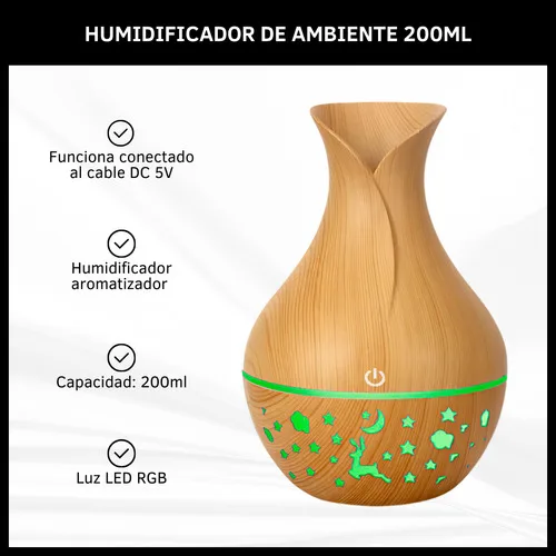Humidificador Difusor Aromático Vaporizador Luz Rgb 200ml - Imagen 2