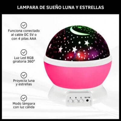 Lámpara De Sueño Velador Proyector Estrellas Y Luna Rgb 360° - Imagen 2