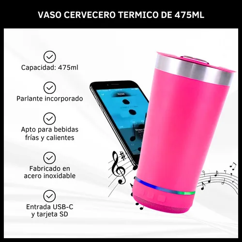Vaso Térmico Con Parlante Bluetooth Acero Inoxidable 475 Ml - Imagen 2