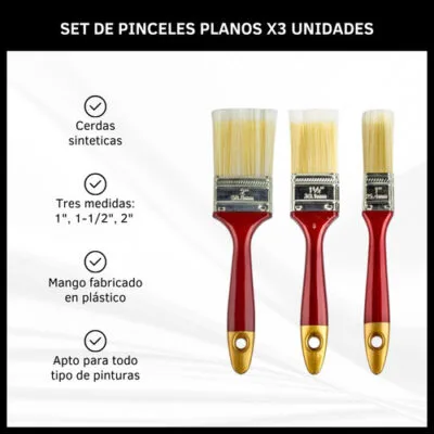 Pinceles X3 Pack Brocha En Blister Pintar Paredes Muebles - Imagen 2