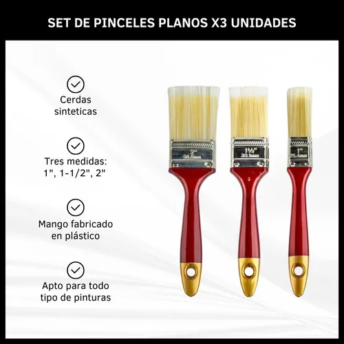Pinceles X3 Pack Brocha En Blister Pintar Paredes Muebles - Imagen 2