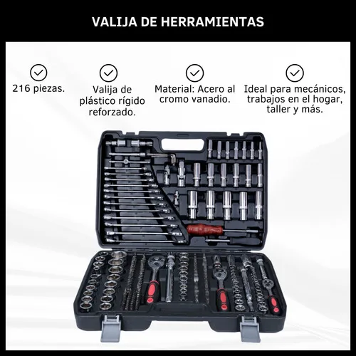 Caja Set Herramientas Llaves Tubo 216 Piezas Cromo Vanadio - Imagen 2