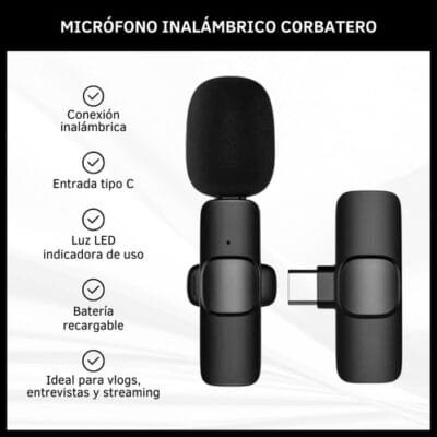 Micrófono Corbatero Inalámbrico Usb Tipo C Lavalier Solapa - Imagen 2