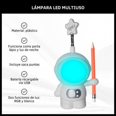 Lampara Noche Astrolamp Rgb Portalápiz Sacapuntas Usb Dinax - Imagen 2