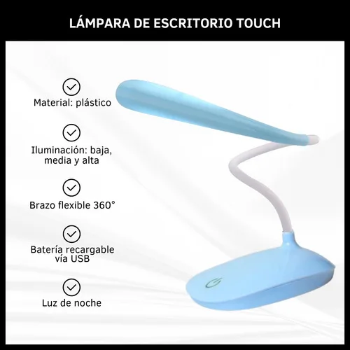 Lampara Velador Touch Luz Led Ajustable 3 Niveles Recargable - Imagen 2