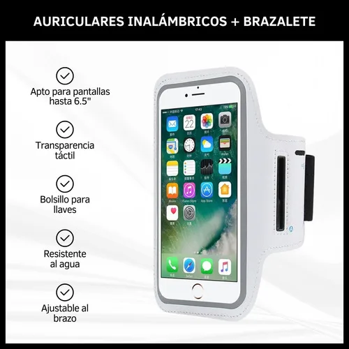 Combo Auriculares Inalámbricos Y Brazalete Porta Celular - Imagen 2