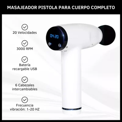 Pistola Para Masajes Masajeador Portable Batería Recargable - Imagen 3